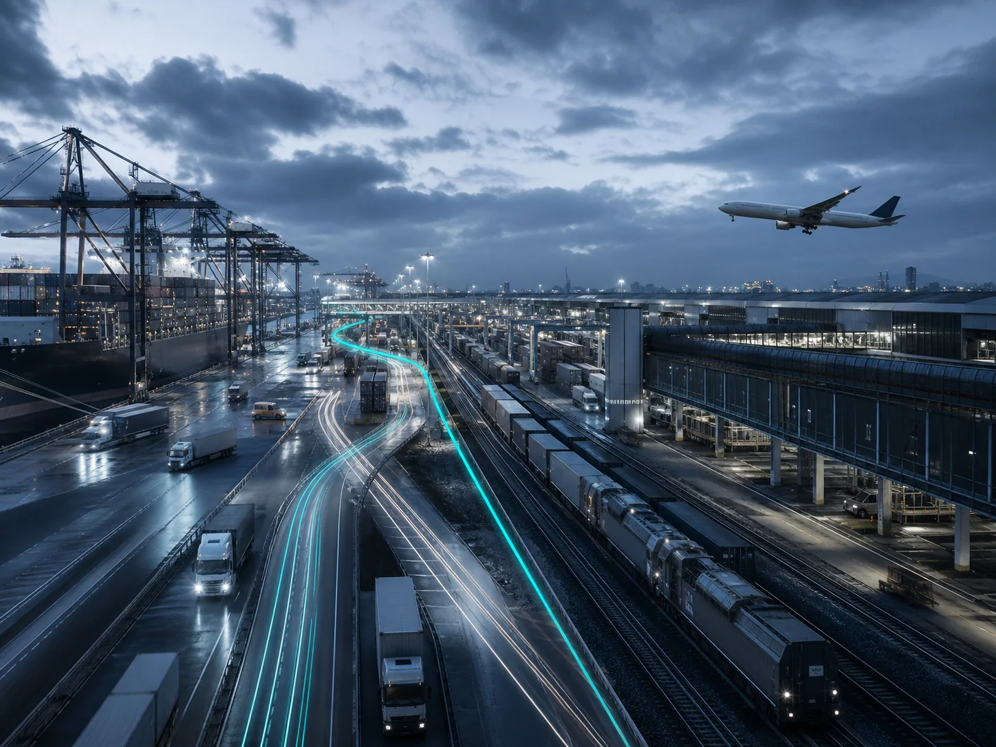 Centro logístico global que conecta puerto, ferrocarril, carretera y carga aérea
